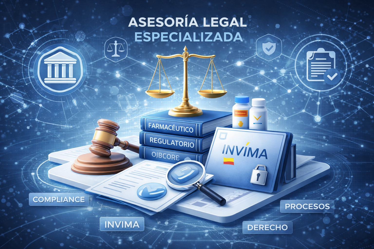 Concepto visual de asesoría legal en derecho farmacéutico y regulatorio