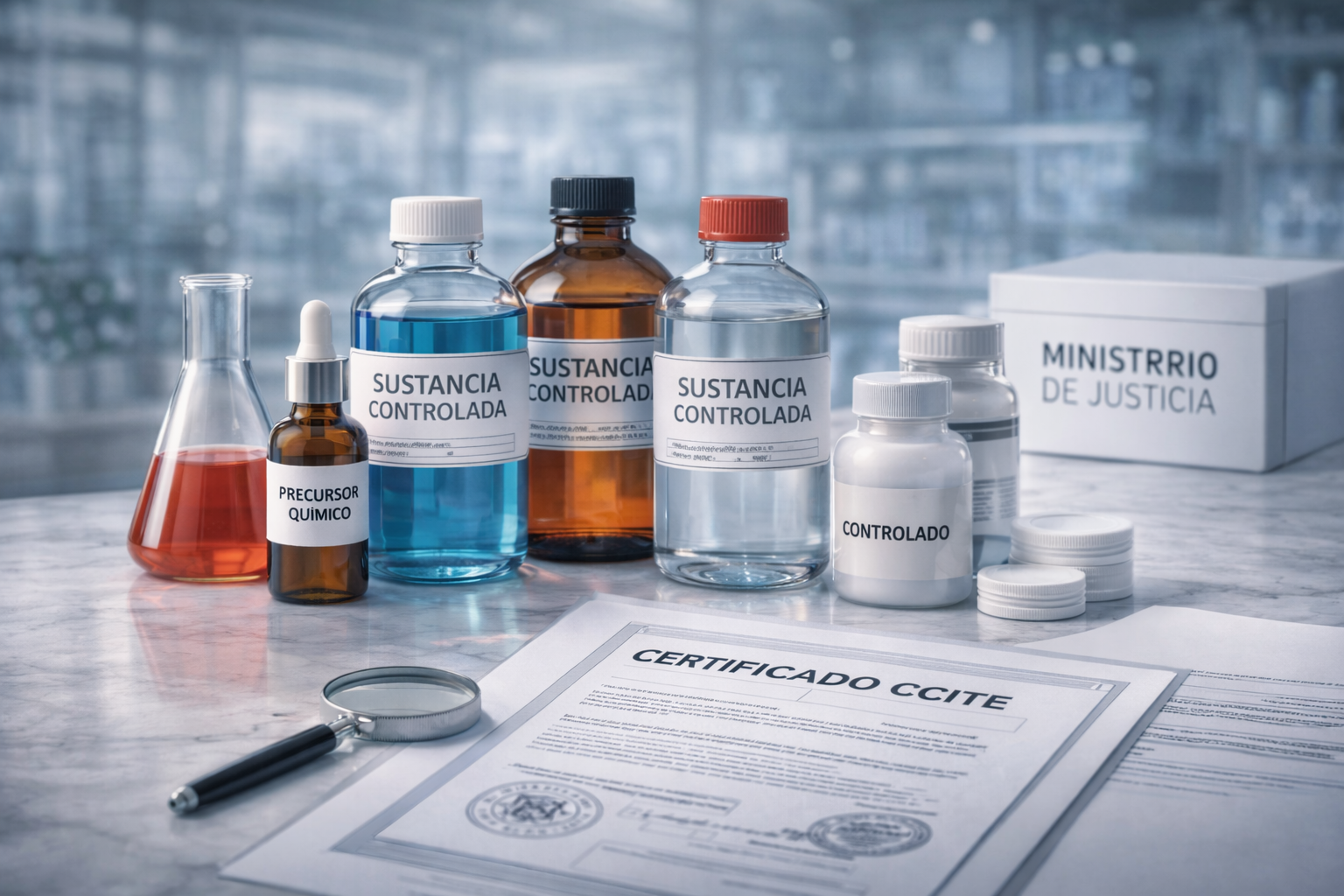 Sustancias químicas en contenedores industriales en entorno controlado